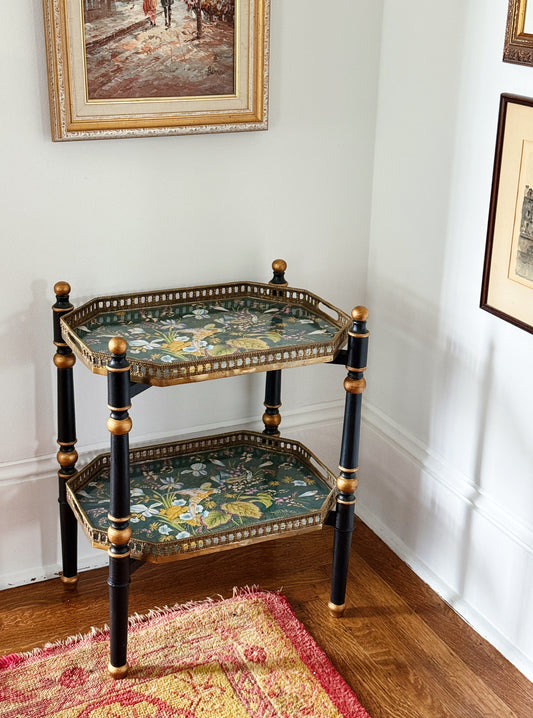 Two-Tier Porcelain Tray Table with Gilt Gallery and Removable Trays