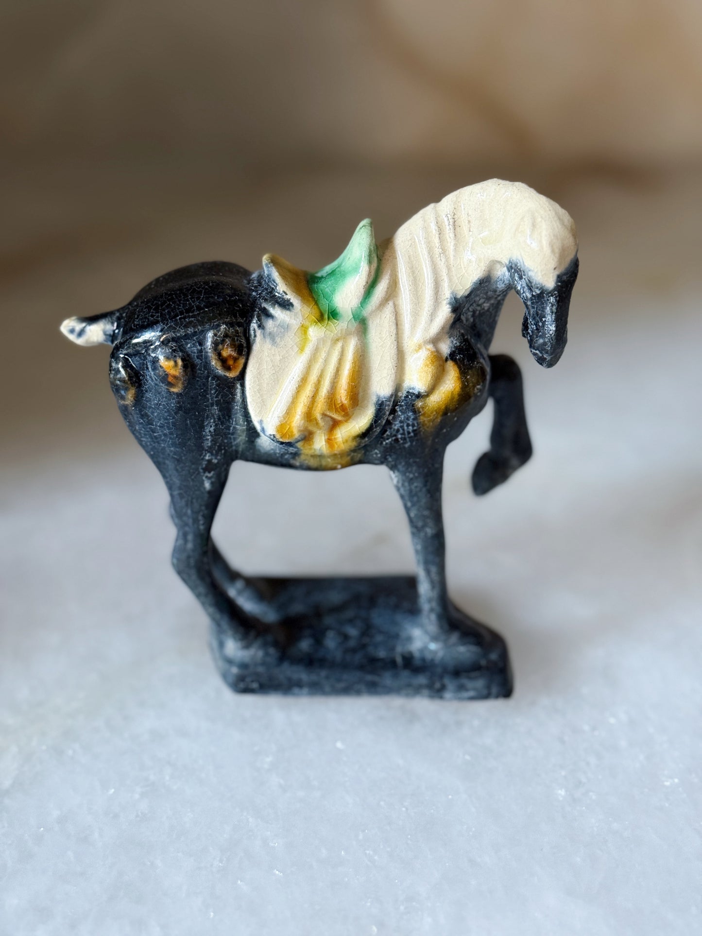 Trio of Glazed Ceramic Horse Figurines