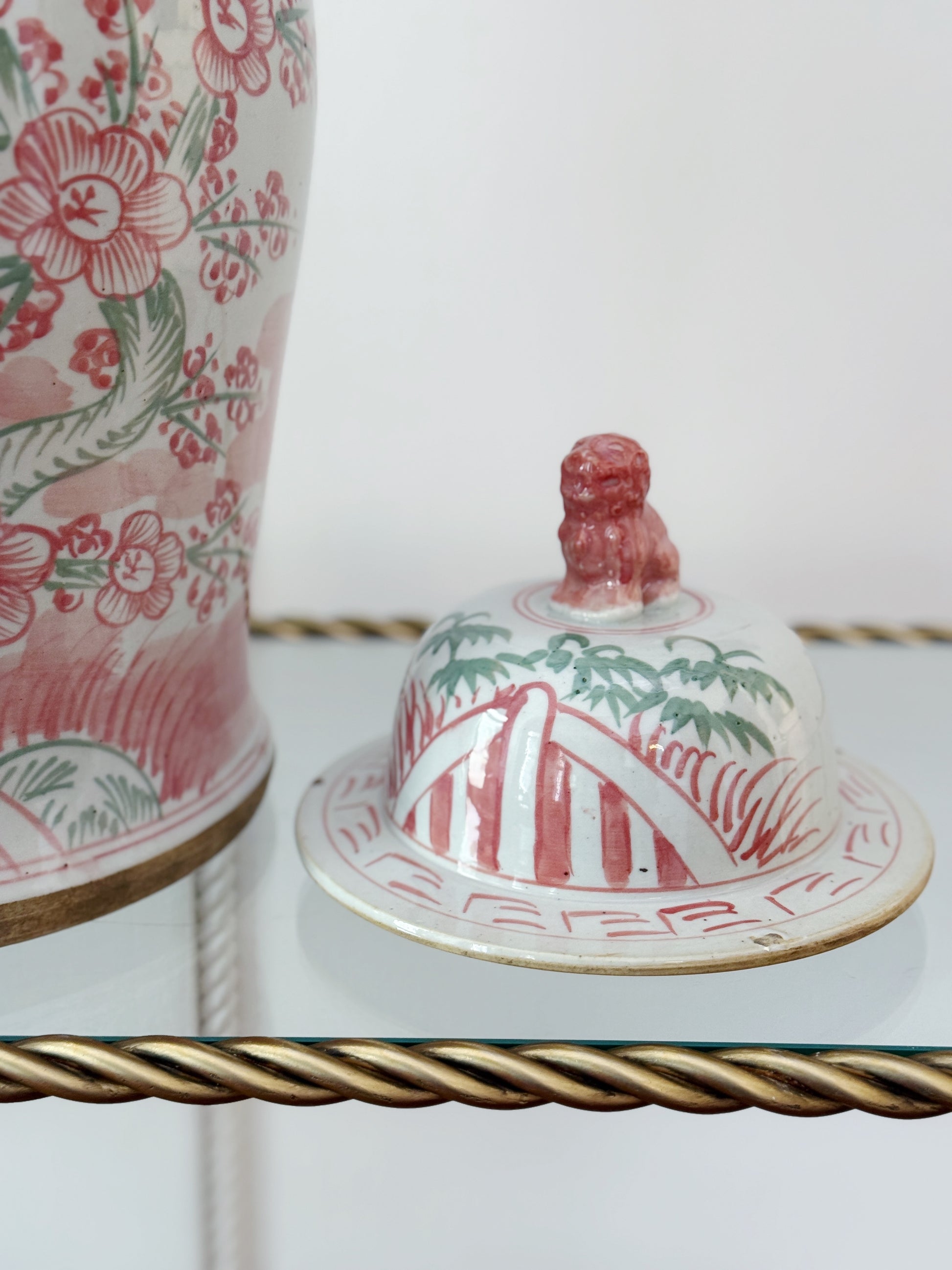 Pink & Green Porcelain Three Friends Temple Jar