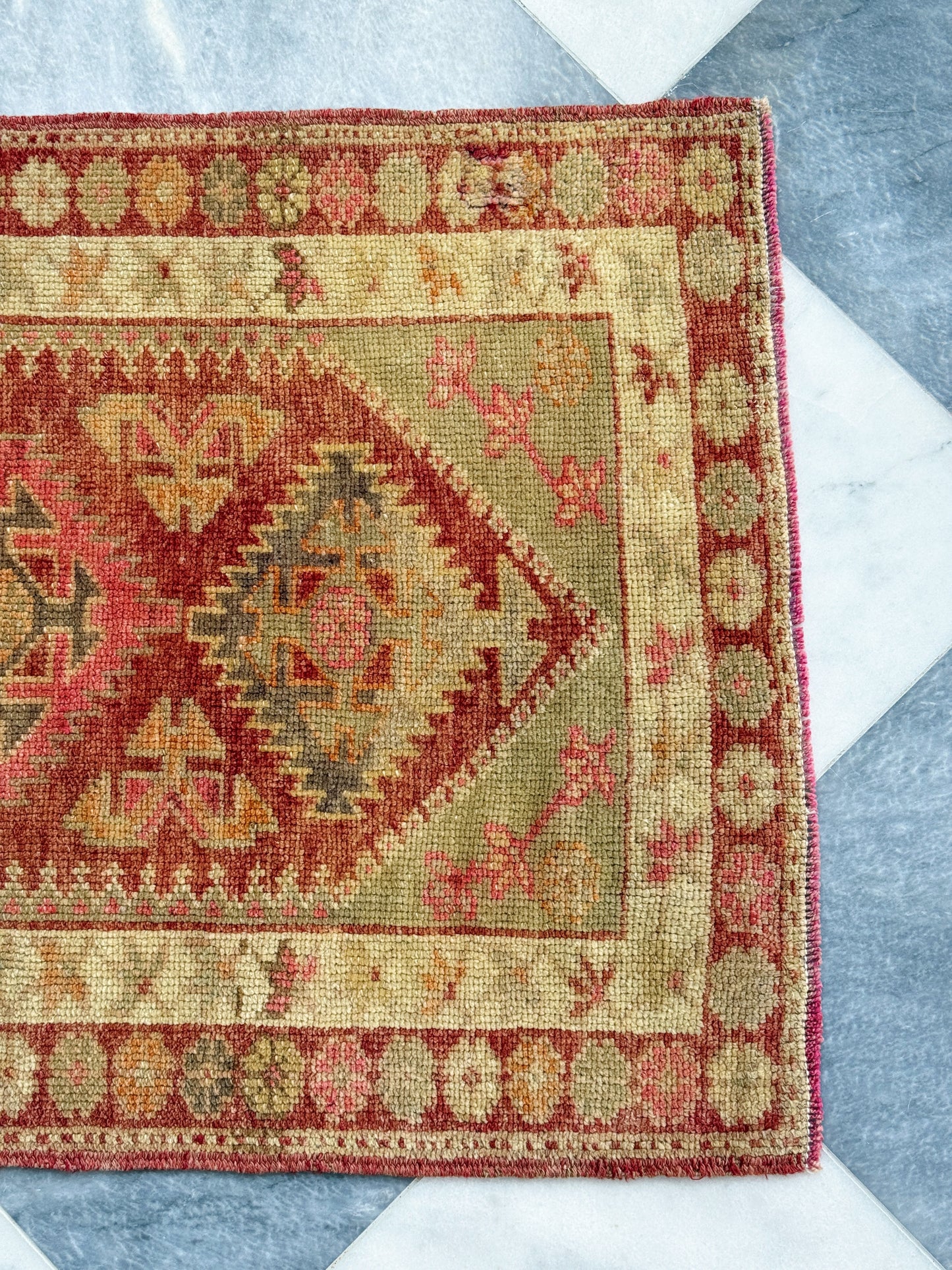 Vintage Turkish Runner Rug | Dusty Rose & Cream Hallway Runner  | 2.7' x 11.6'