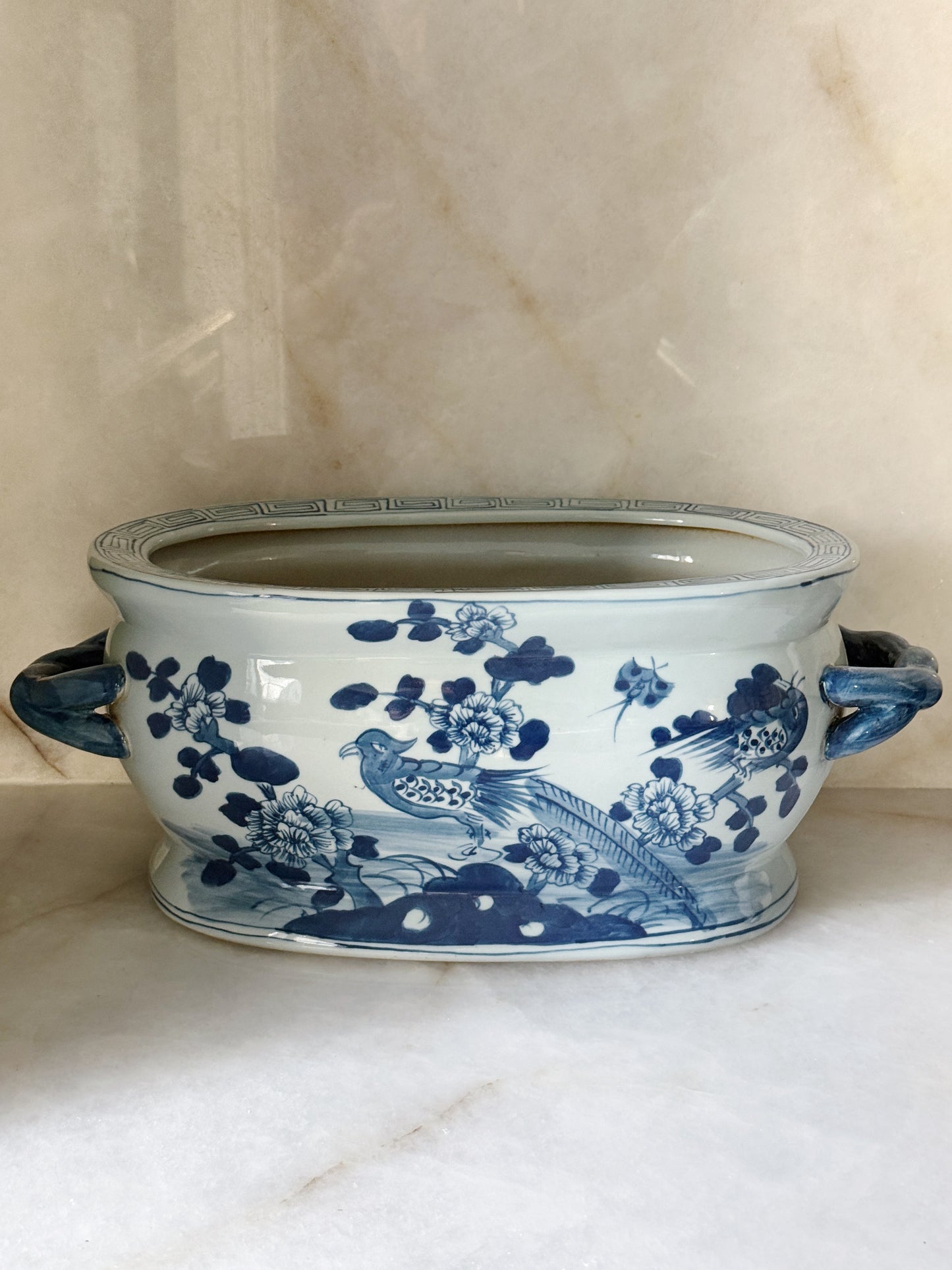 Blue & White Bird & Flower Porcelain Jardinière