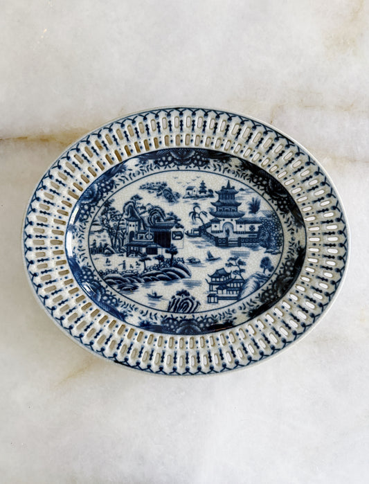 Blue & White Reticulated Oval Platter