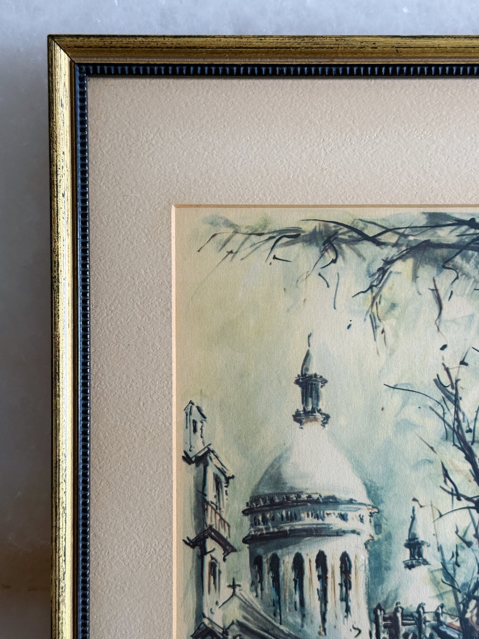 Vintage Framed Paris Street Scene Print | Place du Tertre, Montmartre