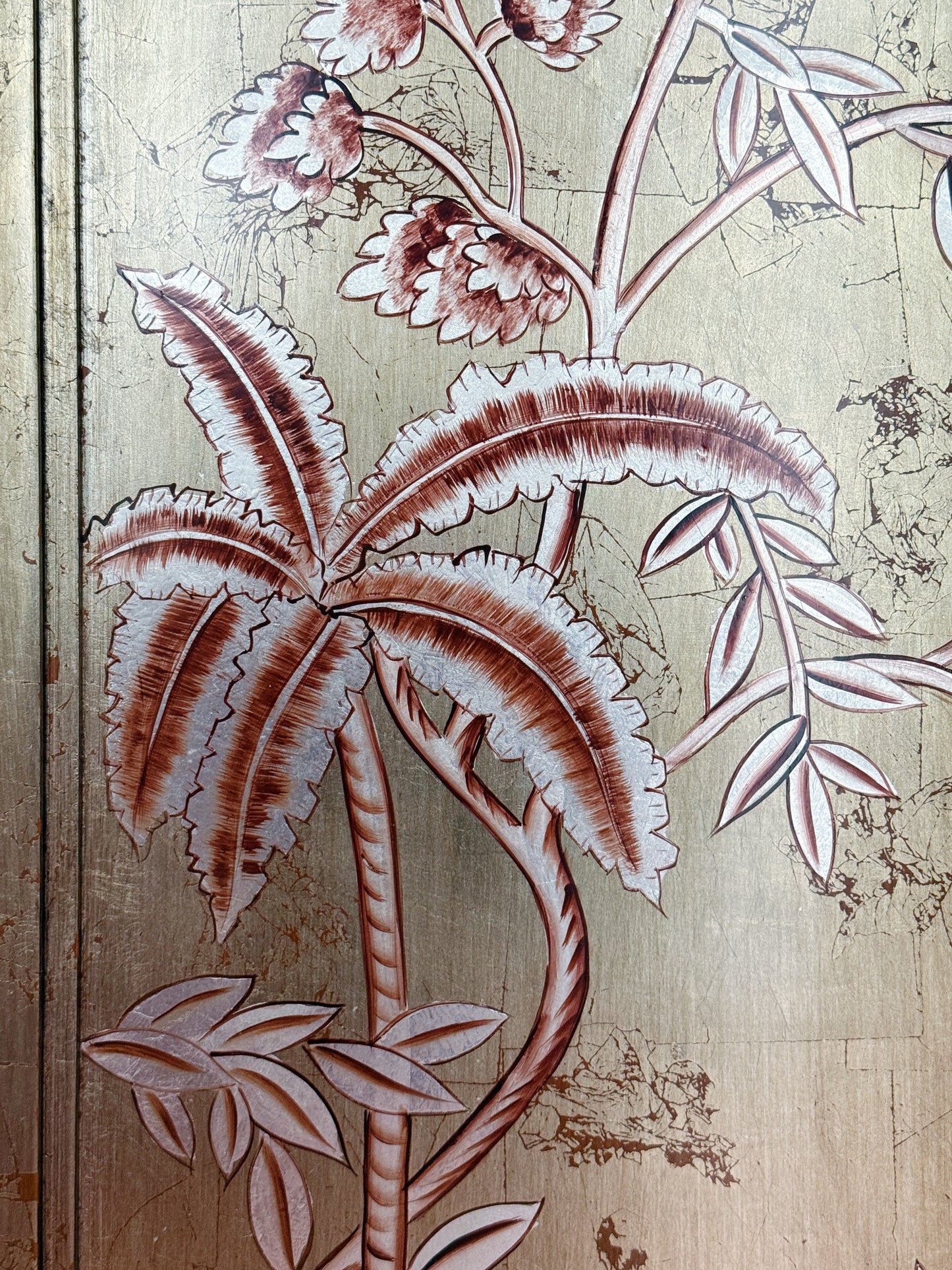Large Scale Hand-Painted Metallic Chinoiserie Wall Panel