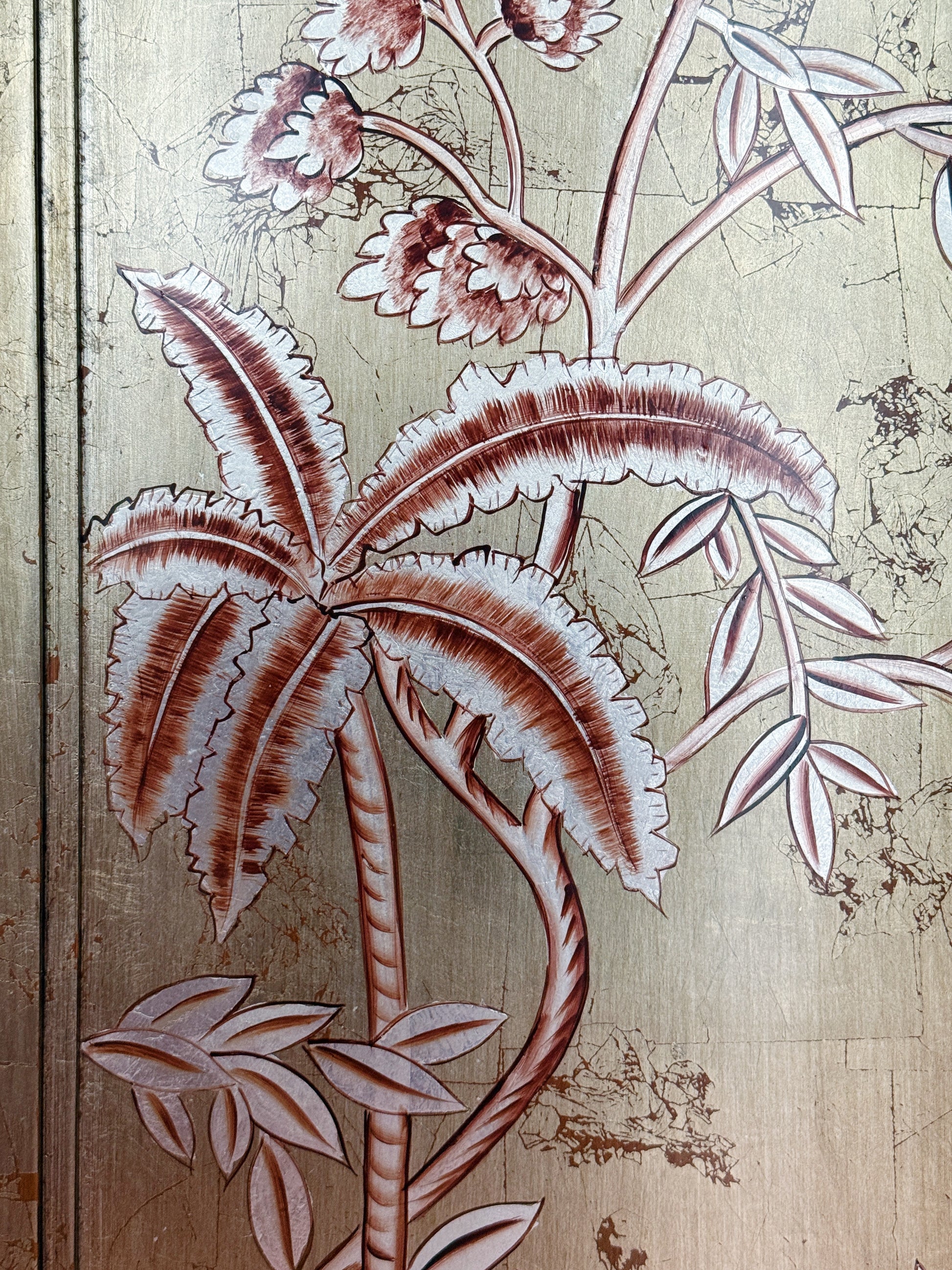 Large Scale Hand-Painted Metallic Chinoiserie Wall Panel
