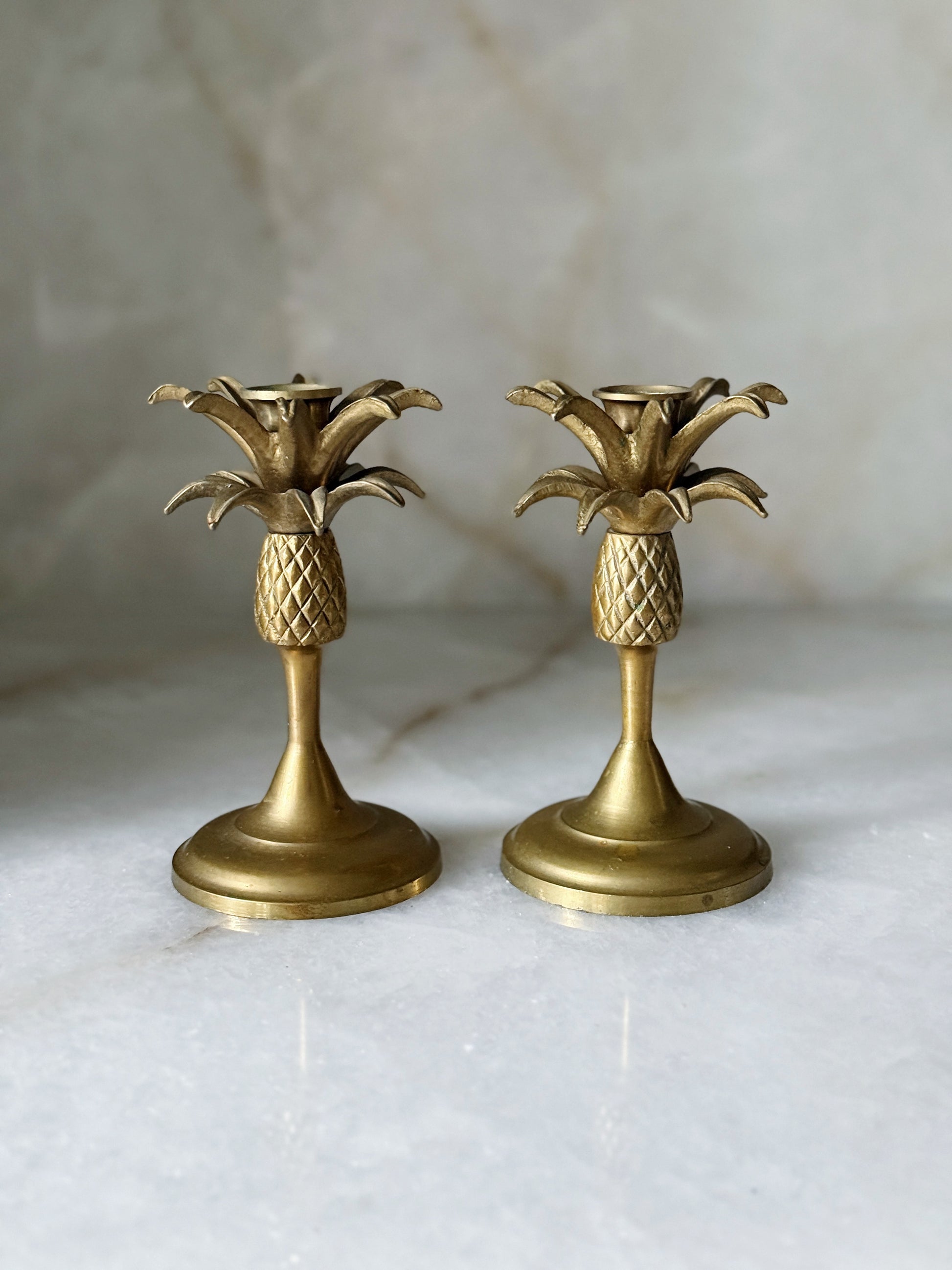 Vintage Brass Pineapple Candle Holders – Set of Two