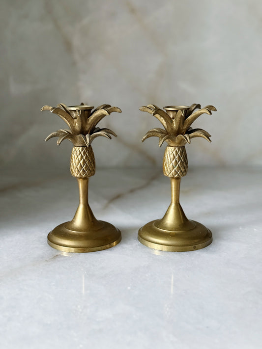 Vintage Brass Pineapple Candle Holders – Set of Two