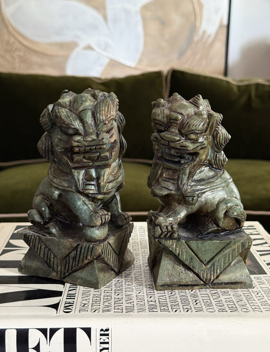 Vintage Hand Carved Jade Foo Dog Pair