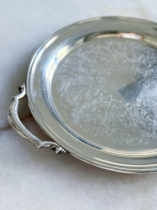 Vintage Silver Serving Tray with Handles