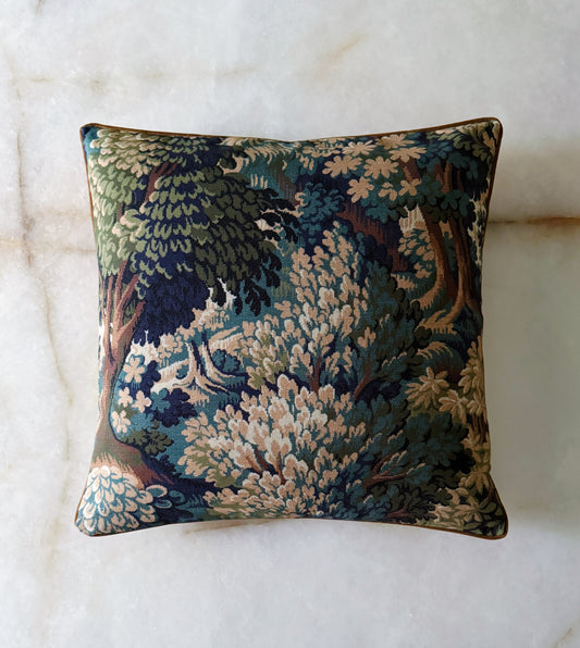 Forest Tapestry Pillow with Velvet Backing & Down Insert | 20x20 Decorative Pillow