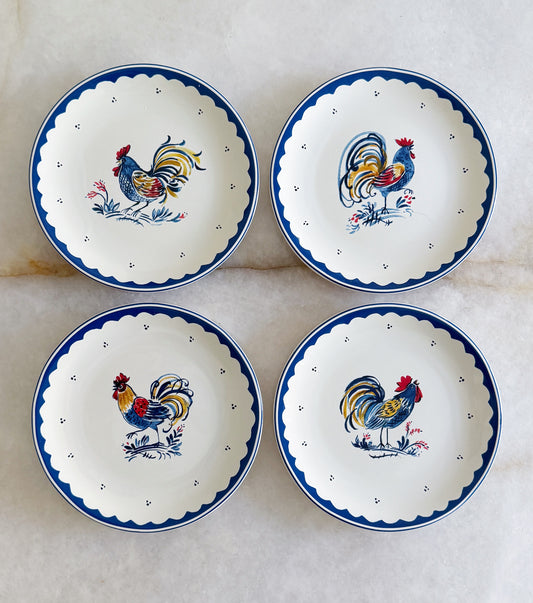 French Rooster Salad Plates – Set of 4 | Blue & White French Kitchen Tableware