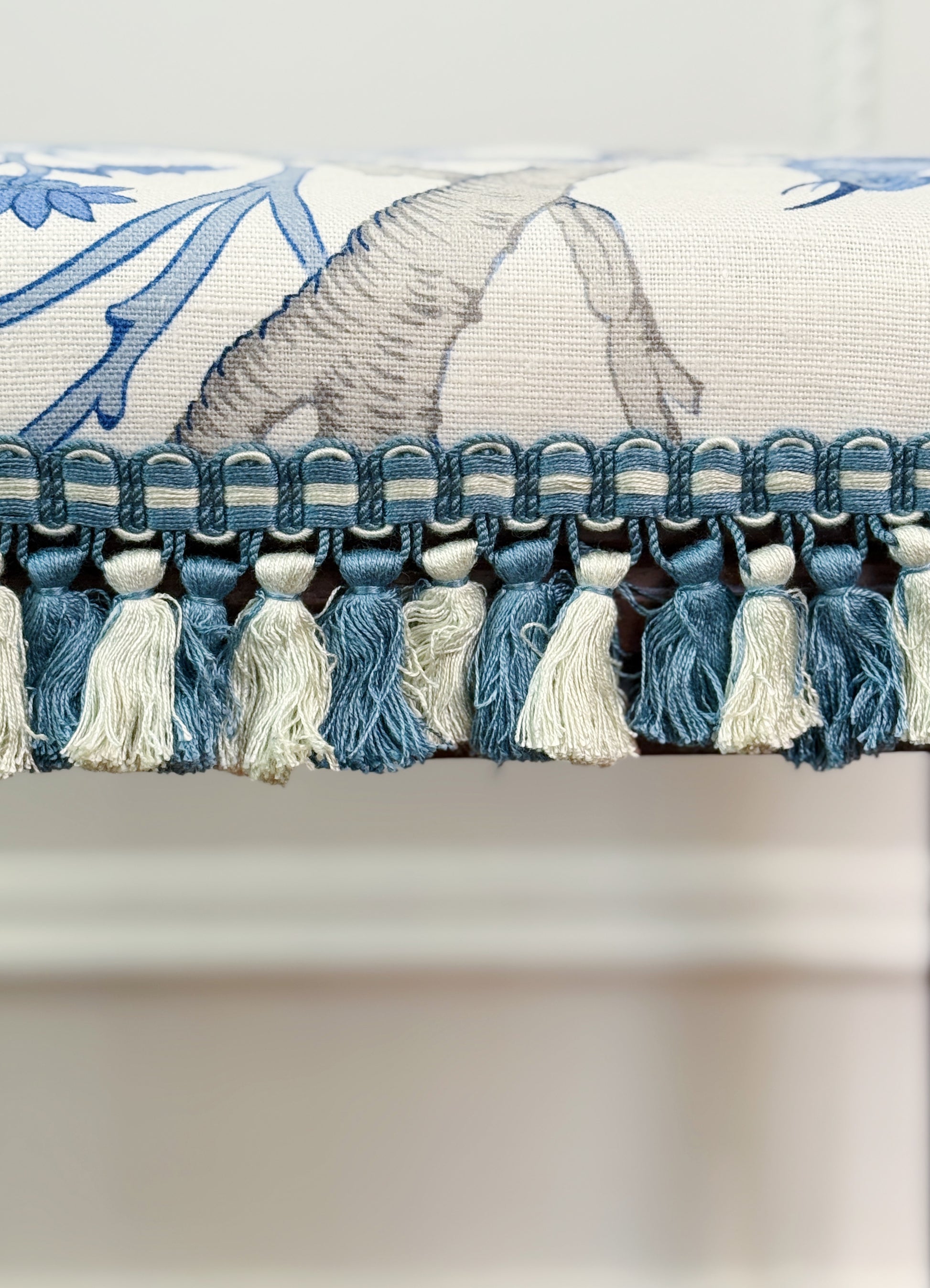 Upholstered Vanity Bench - GP & J Baker Hydrangea Bird in Blue