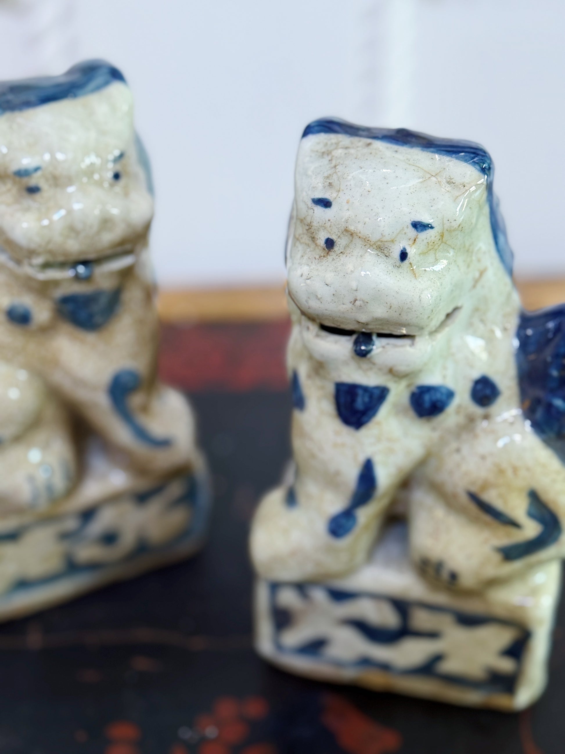 Blue & White Hand Painted Foo Dogs