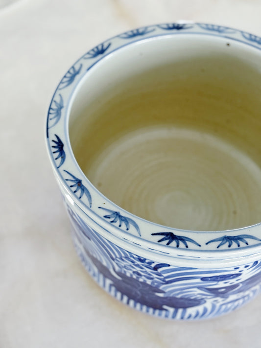 Blue & White Chinoiserie Porcelain Orchid Pot / Cachepot