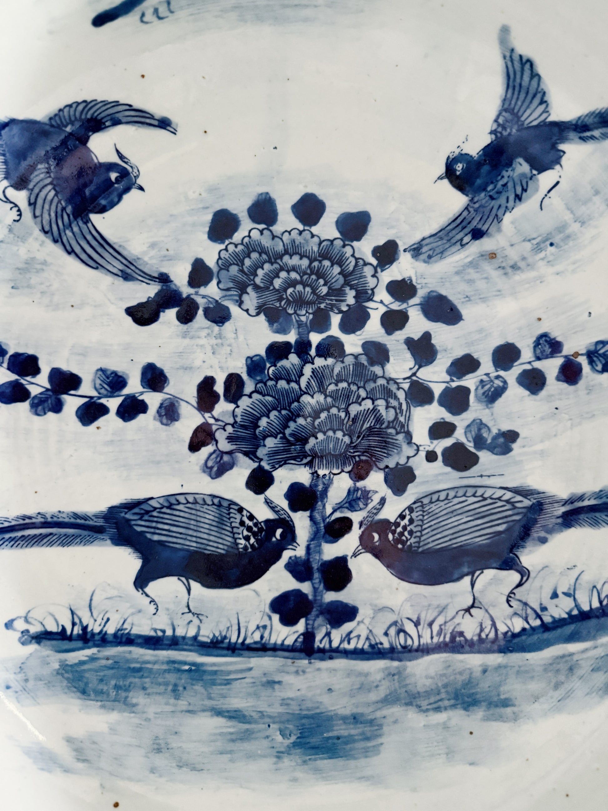 Blue & White Porcelain Bird & Flower Bowl