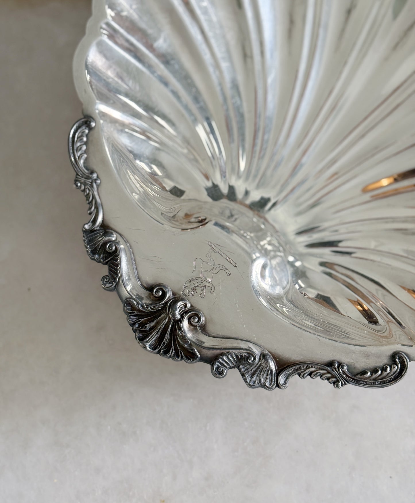 Vintage Large Silver Shell Footed Tray