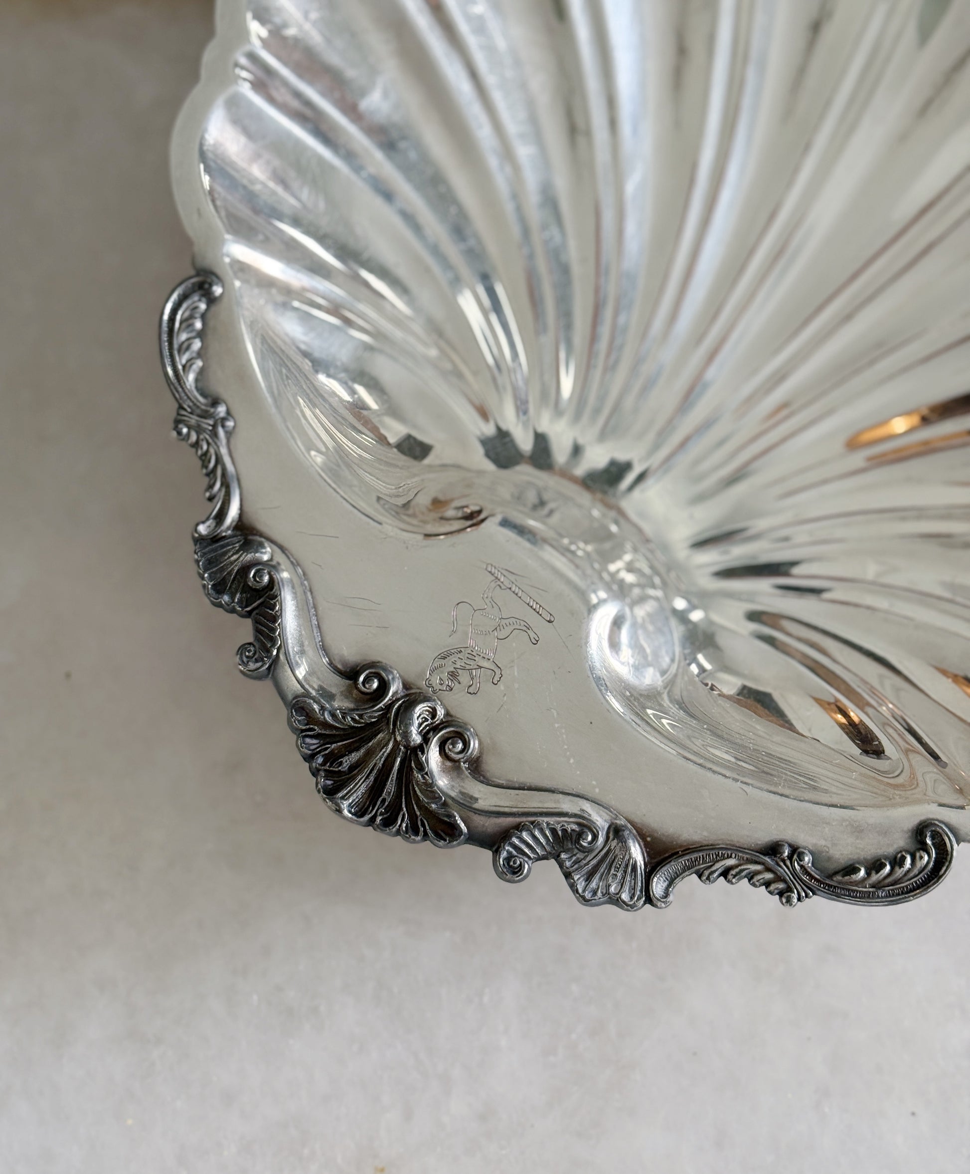 Vintage Large Silver Shell Footed Tray