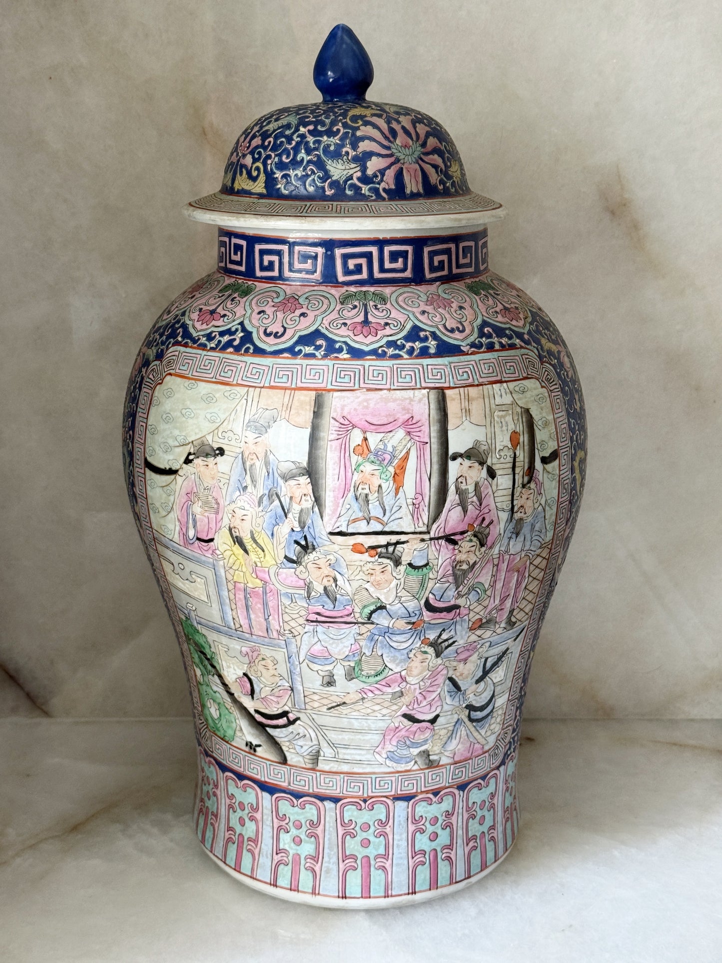 Vintage Hand-Painted Chinoiserie Porcelain Umbrella Stand