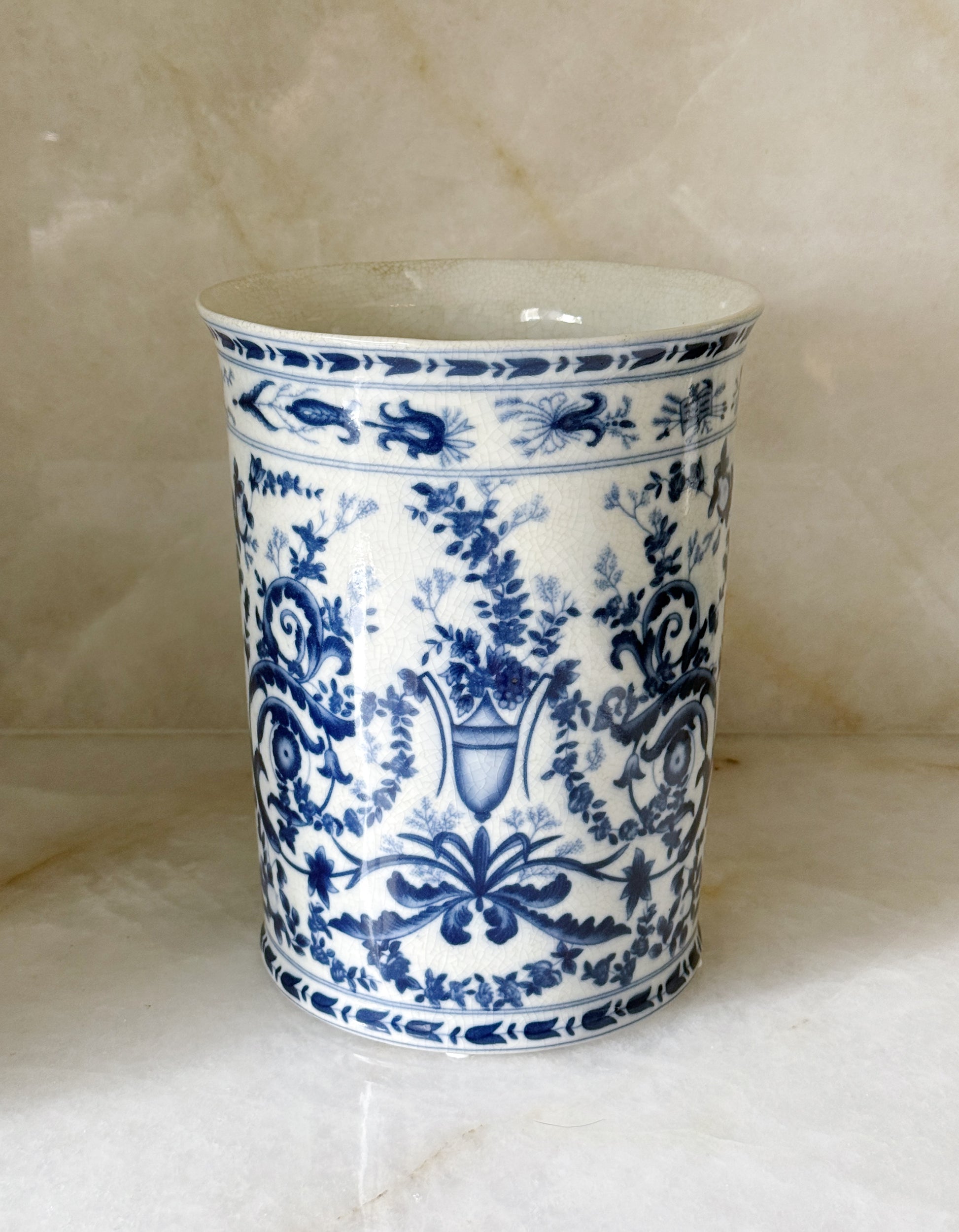 Blue & White Porcelain Waste Basket or Planter
