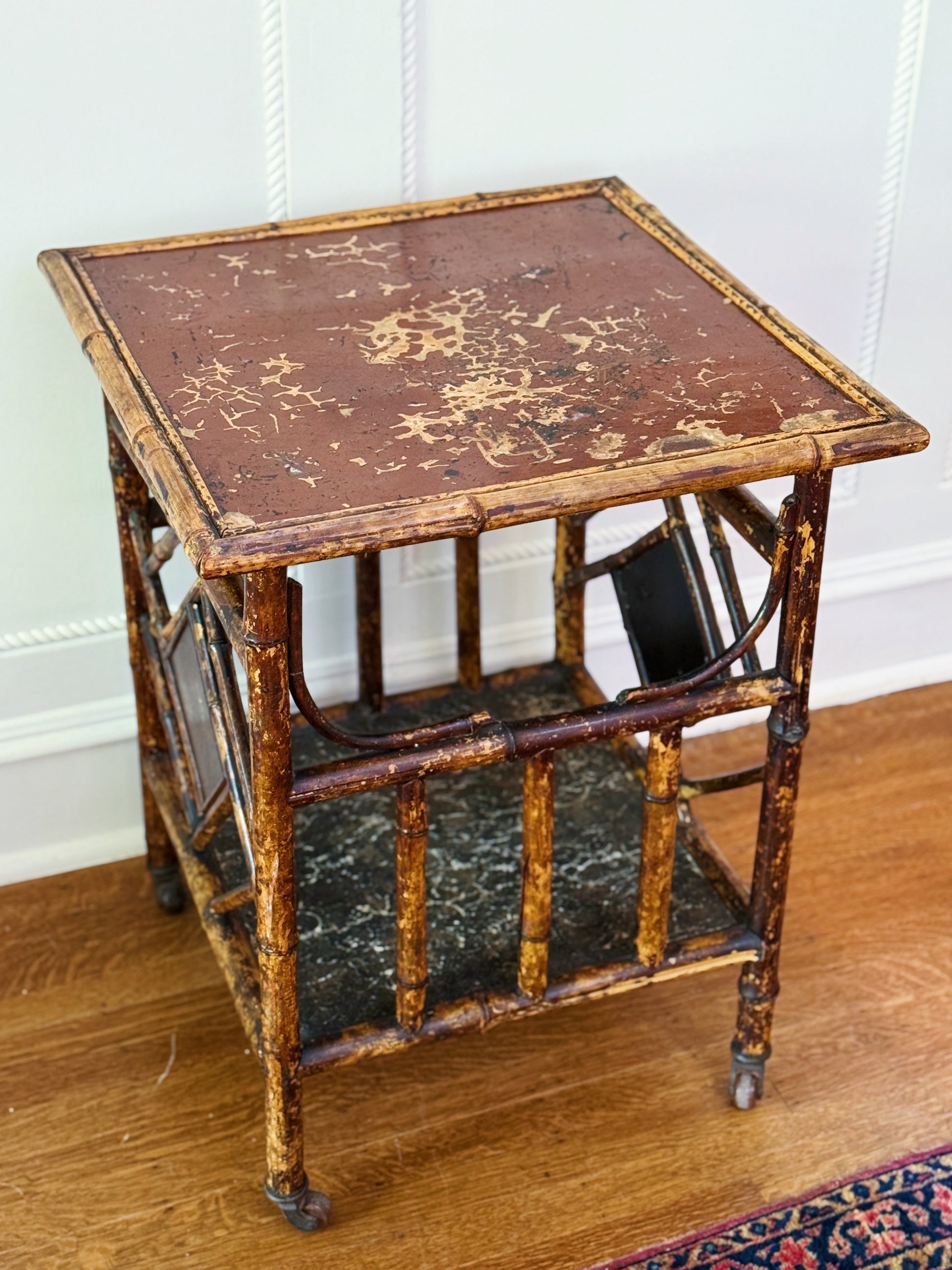 Antique Japonisme Tortoise Shell Bamboo Side Table 