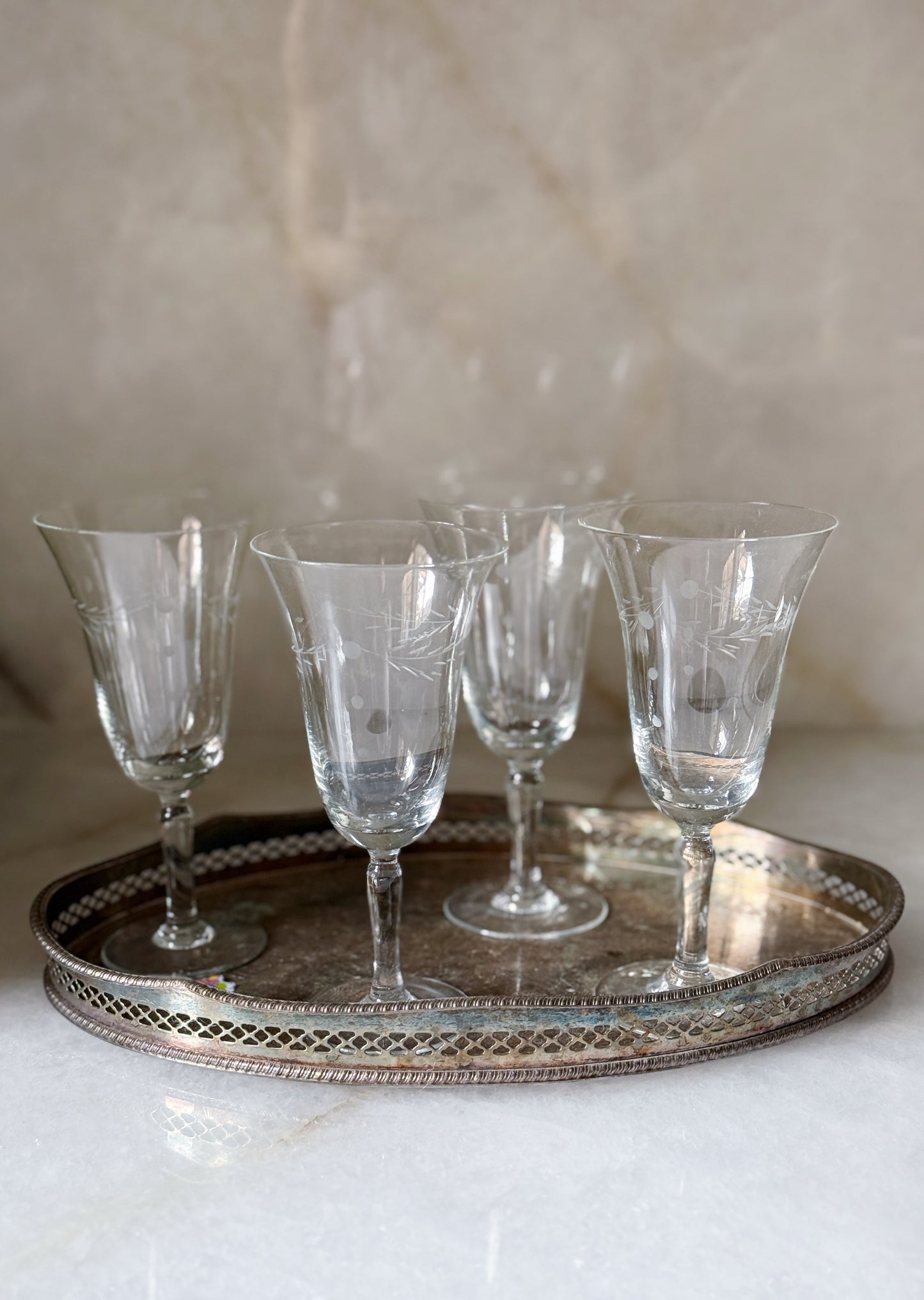 Vintage Etched Wine Glasses