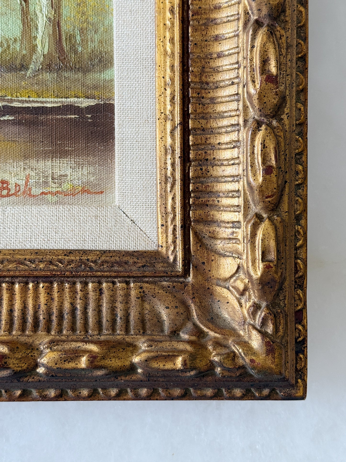Vintage Framed Fall Landscape Oil Painting