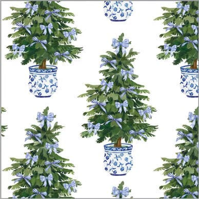 Blue Bow Chinoiserie Christmas Tree Wrapping Paper