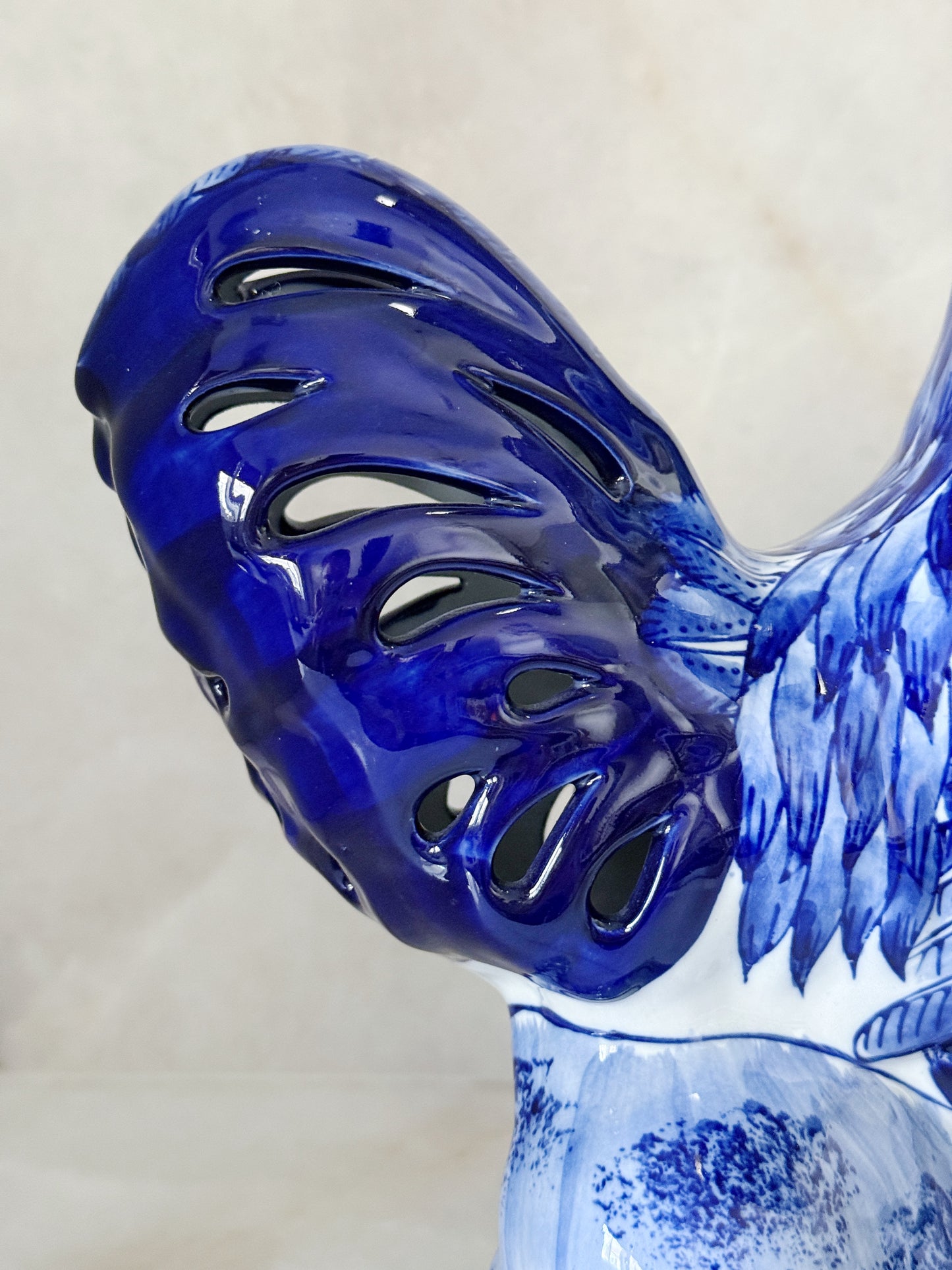 Vintage Blue & White Reticulated Chinoiserie Rooster Figurine