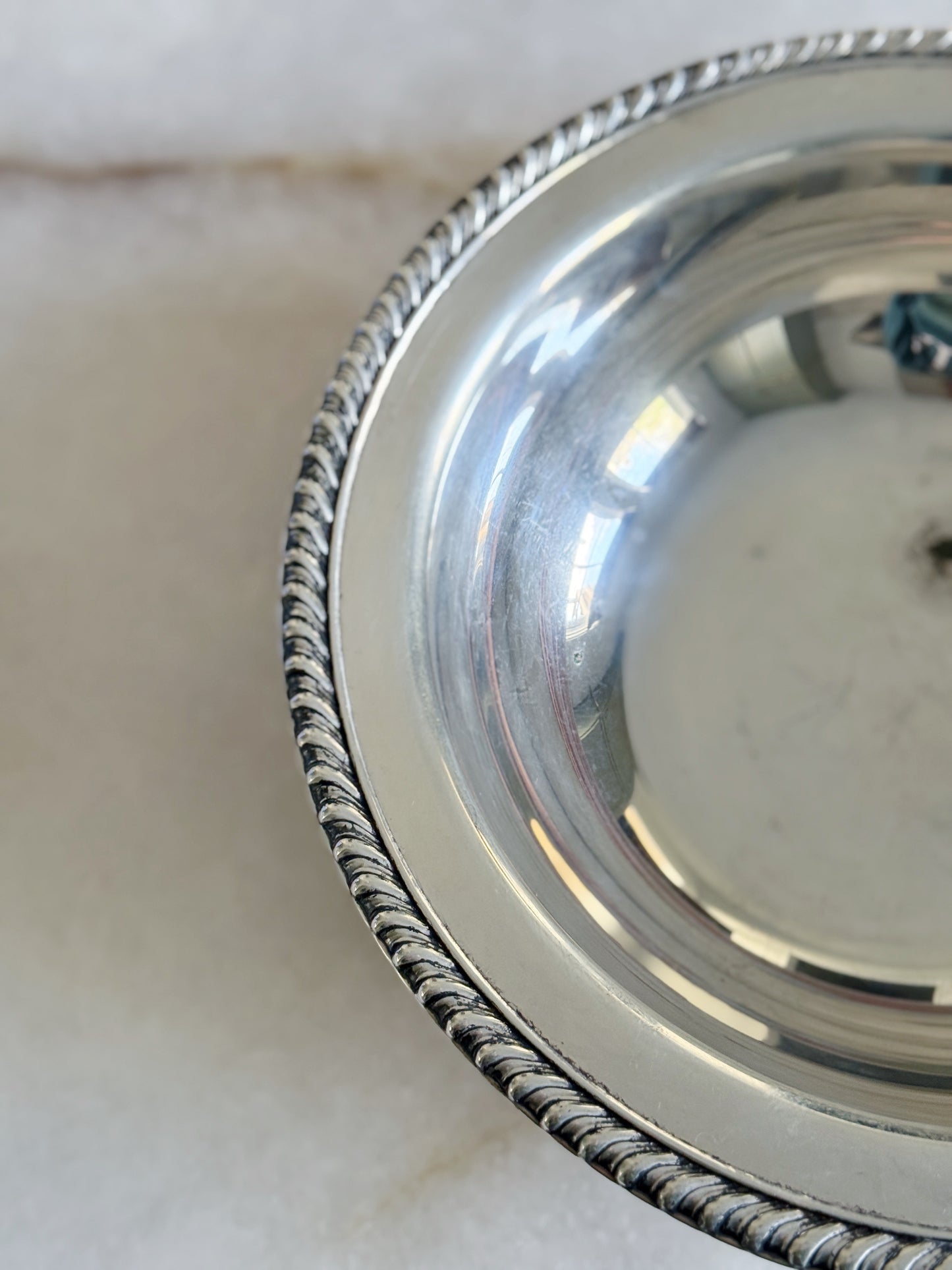 Vintage Silver Serving Dish with Lid and Rope Detail