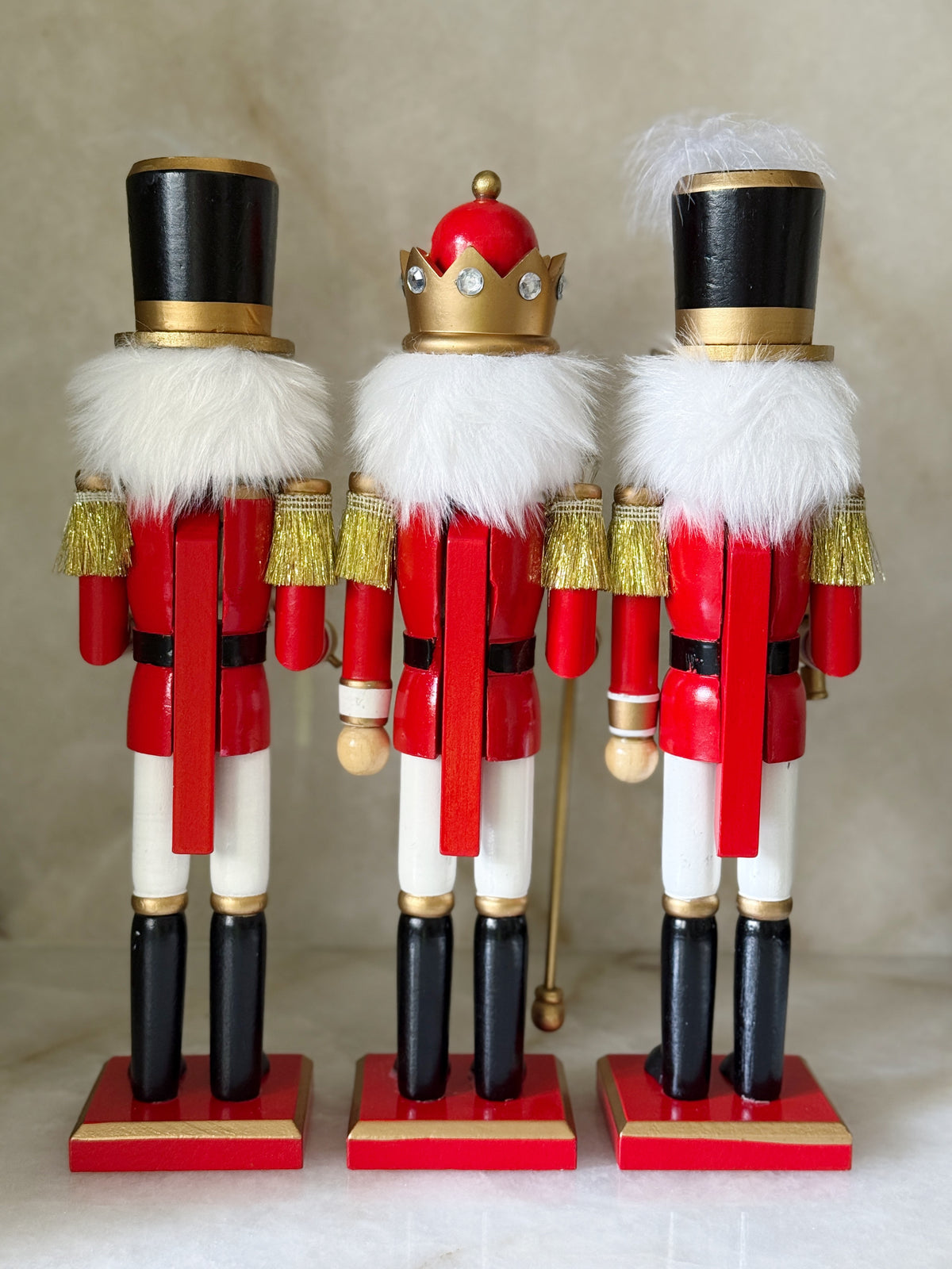 Set of Three 15" Red & White Wooden Soldier Nutcrackers