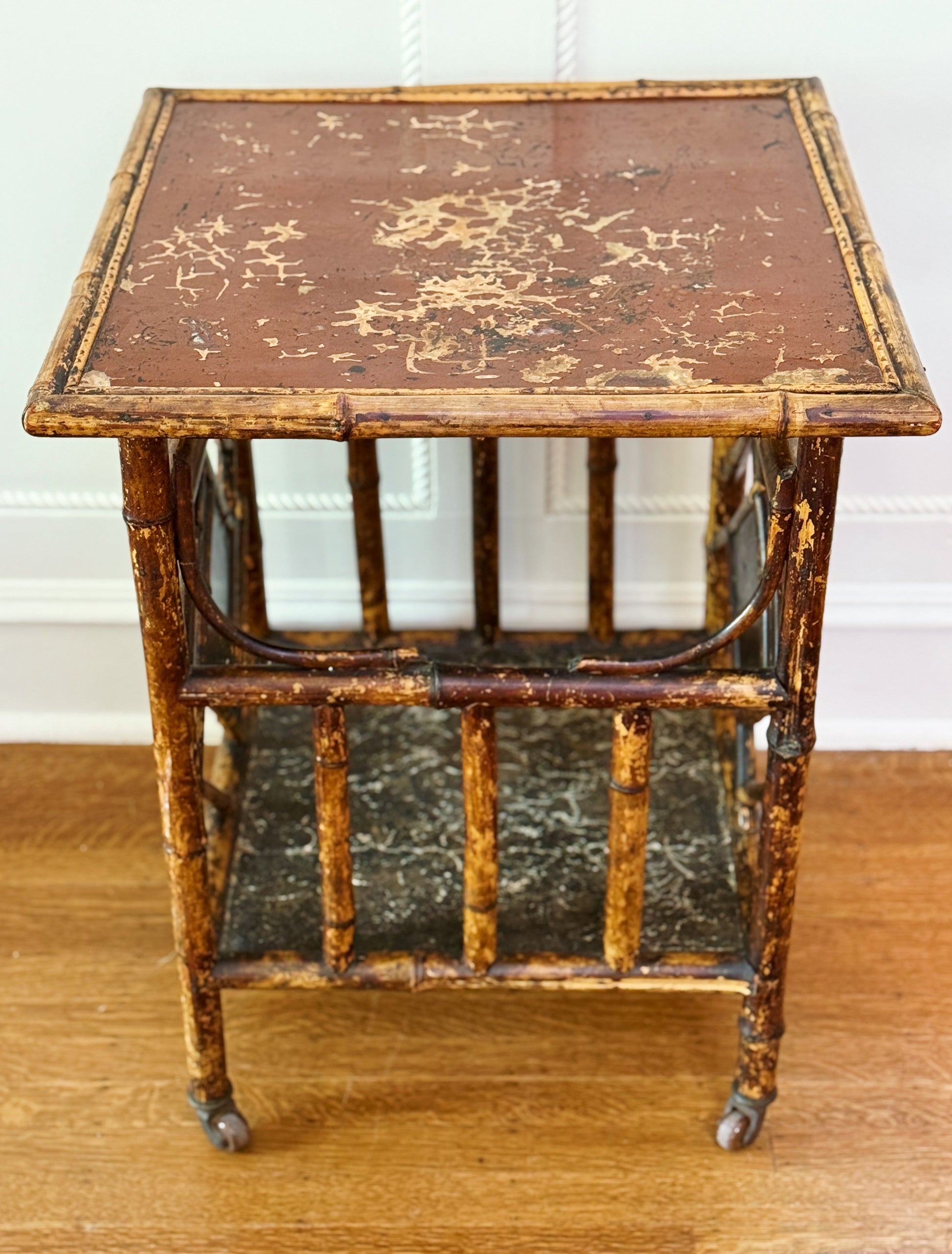 Antique Japonisme Tortoise Shell Bamboo Side Table 