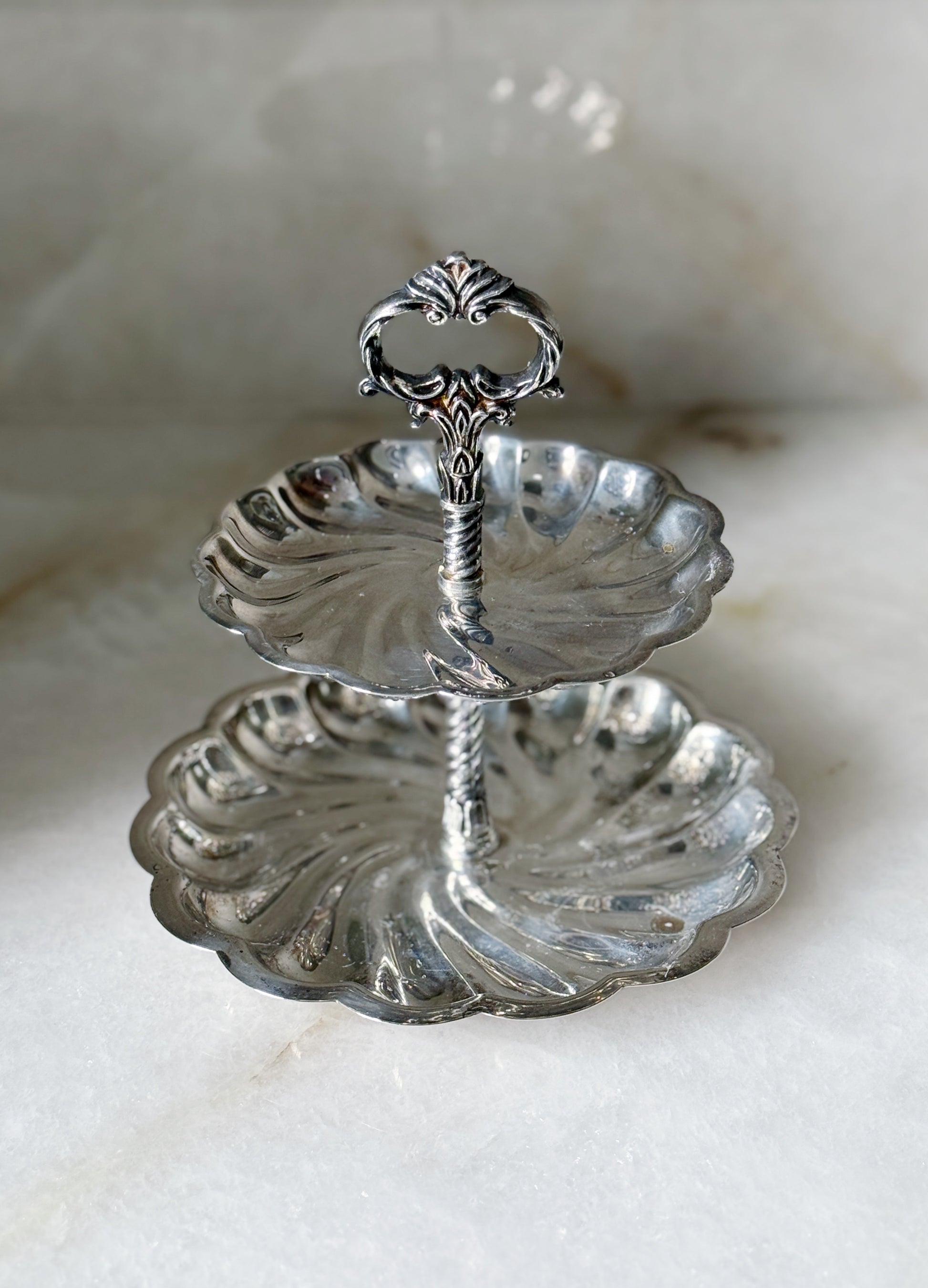 Vintage Silver Two Tier Serving Tray