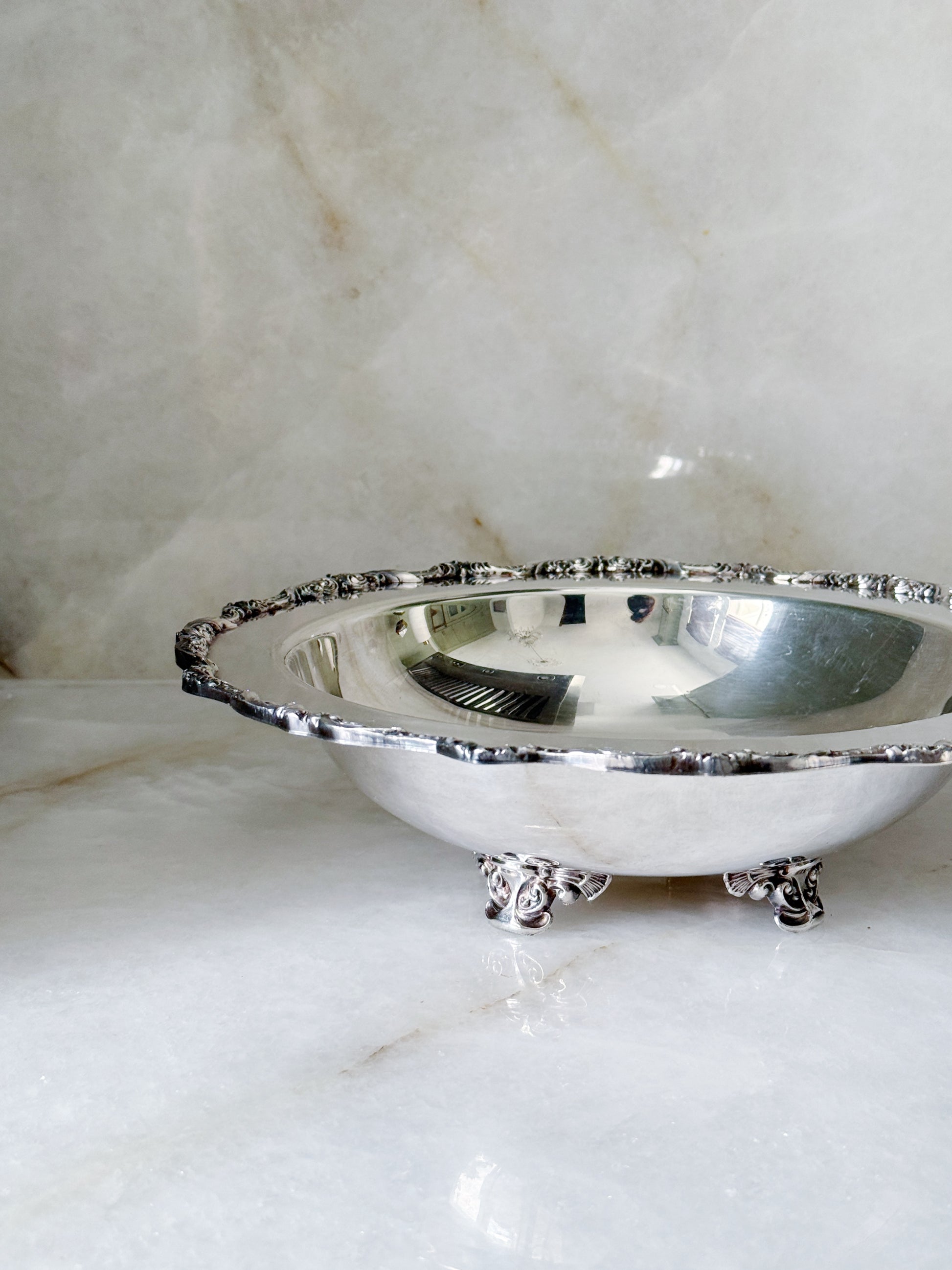 Vintage Silver Plate Footed Bowl | Ornate Decorative Serving Bowl