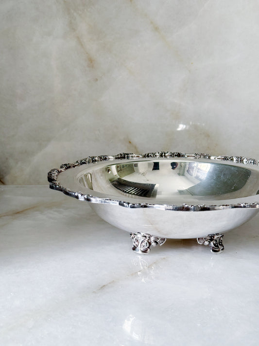 Vintage Silver Plate Footed Bowl | Ornate Decorative Serving Bowl