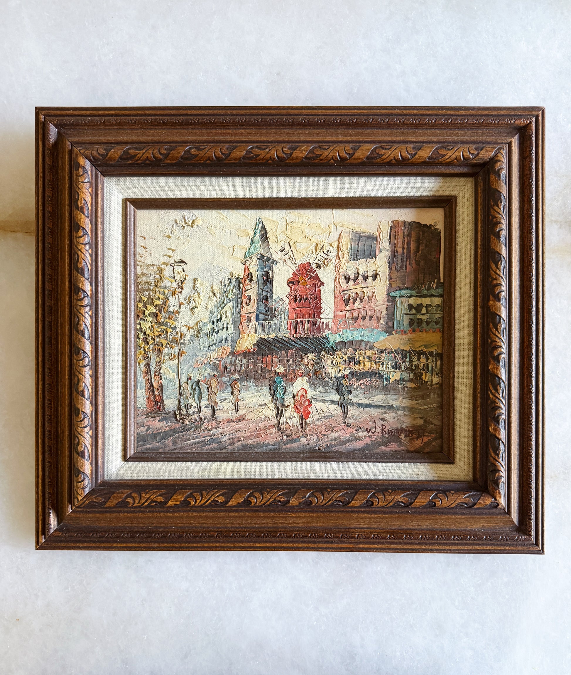 Vintage Framed Oil Painting – Parisian Street Scene