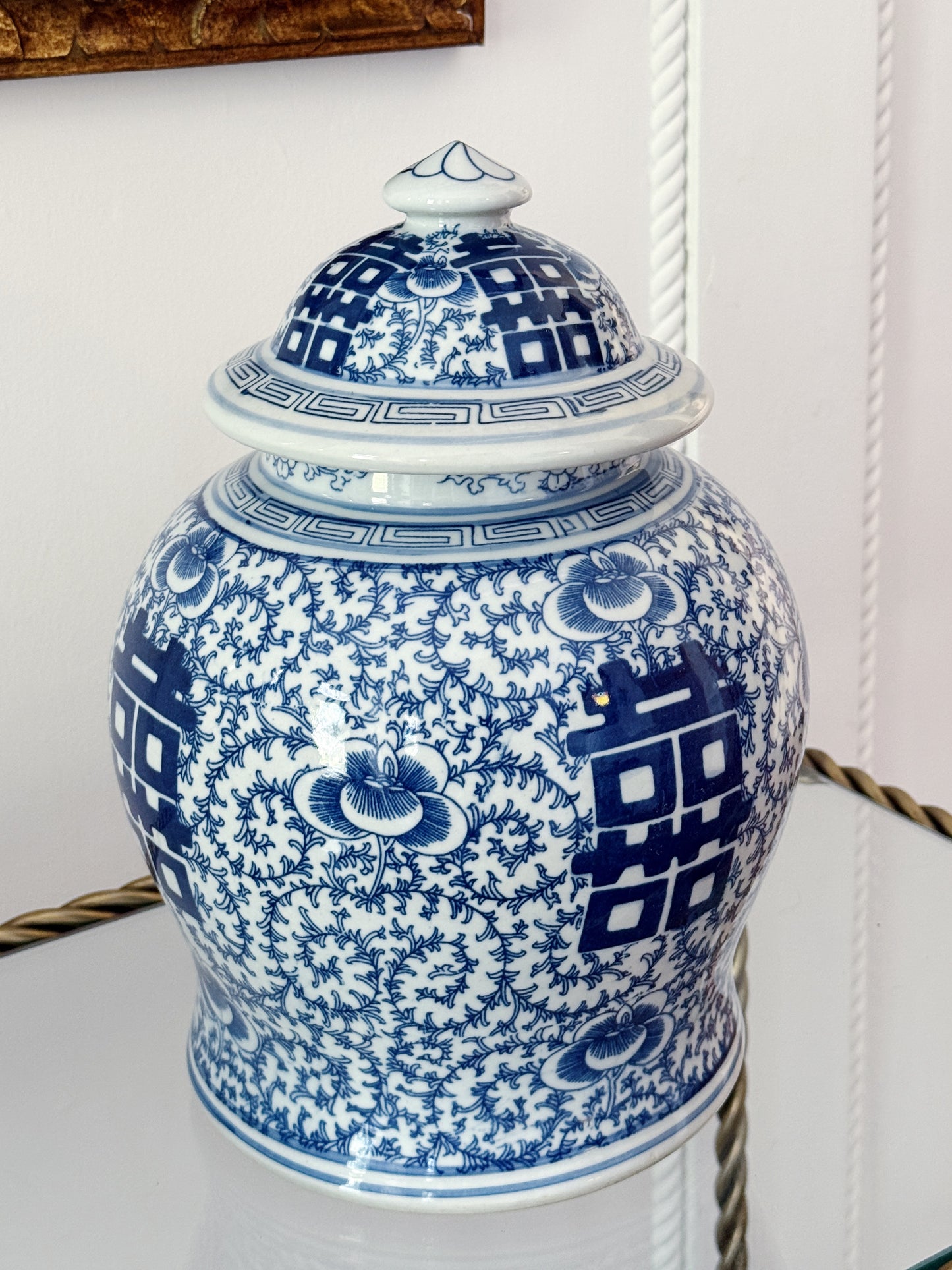 Blue & White Chinoiserie Double Happiness Temple Jar