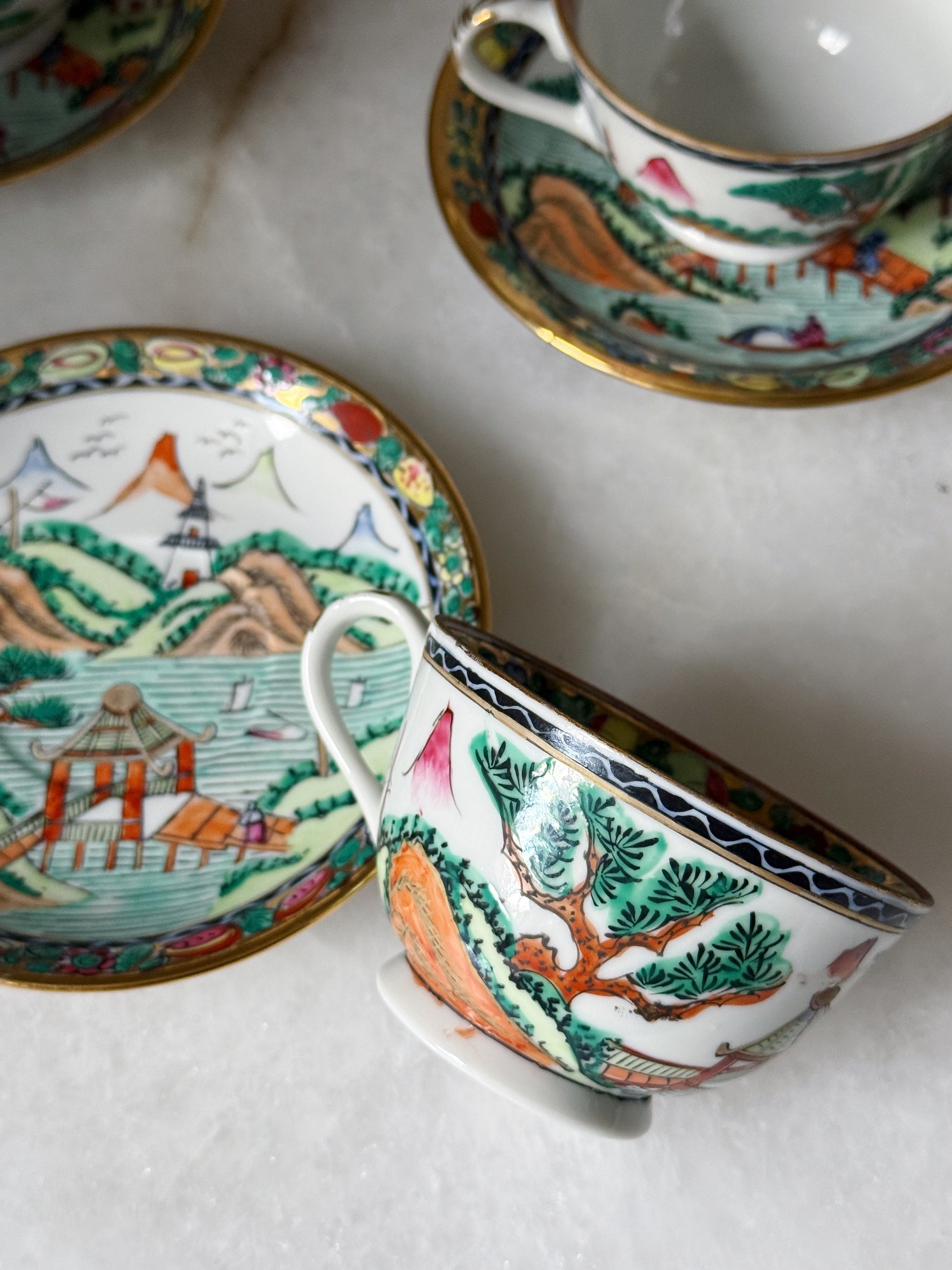 Vintage Eggshell Porcelain Teacups & Saucers