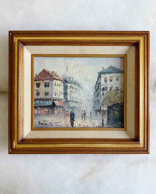 Vintage Framed Oil Painting – European City Scene