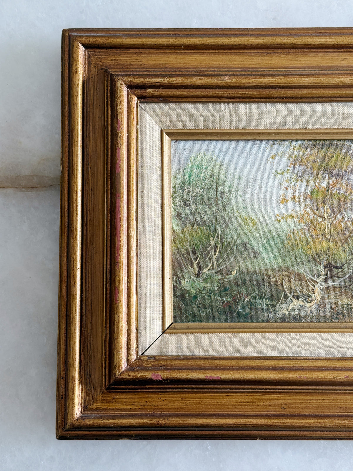 Vintage Framed Woodland Landscape Oil Painting