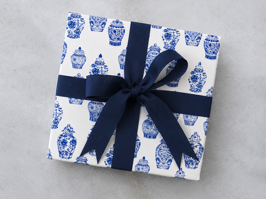 Blue and white chinoiserie gift wrap