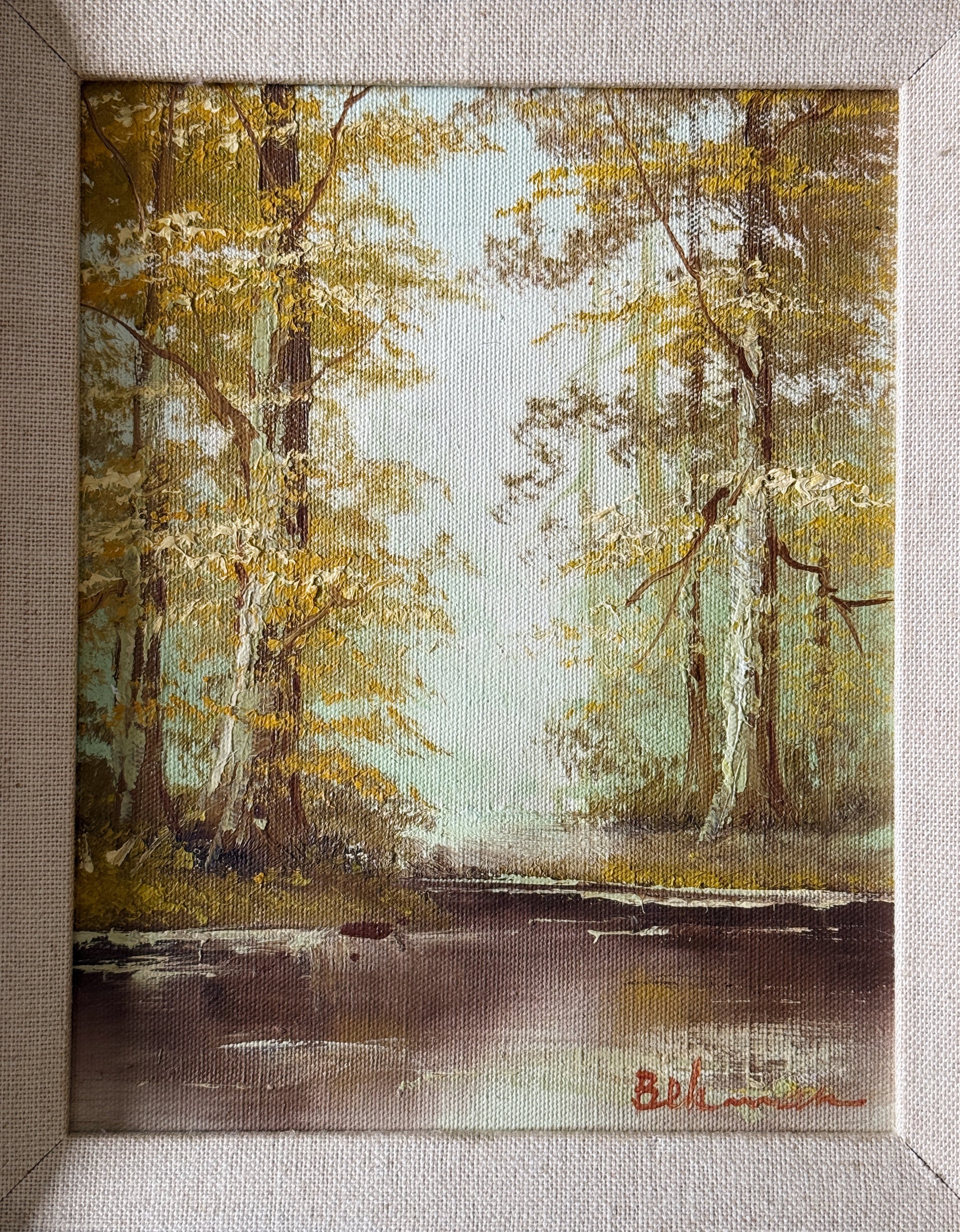 Vintage Framed Fall Landscape Oil Painting