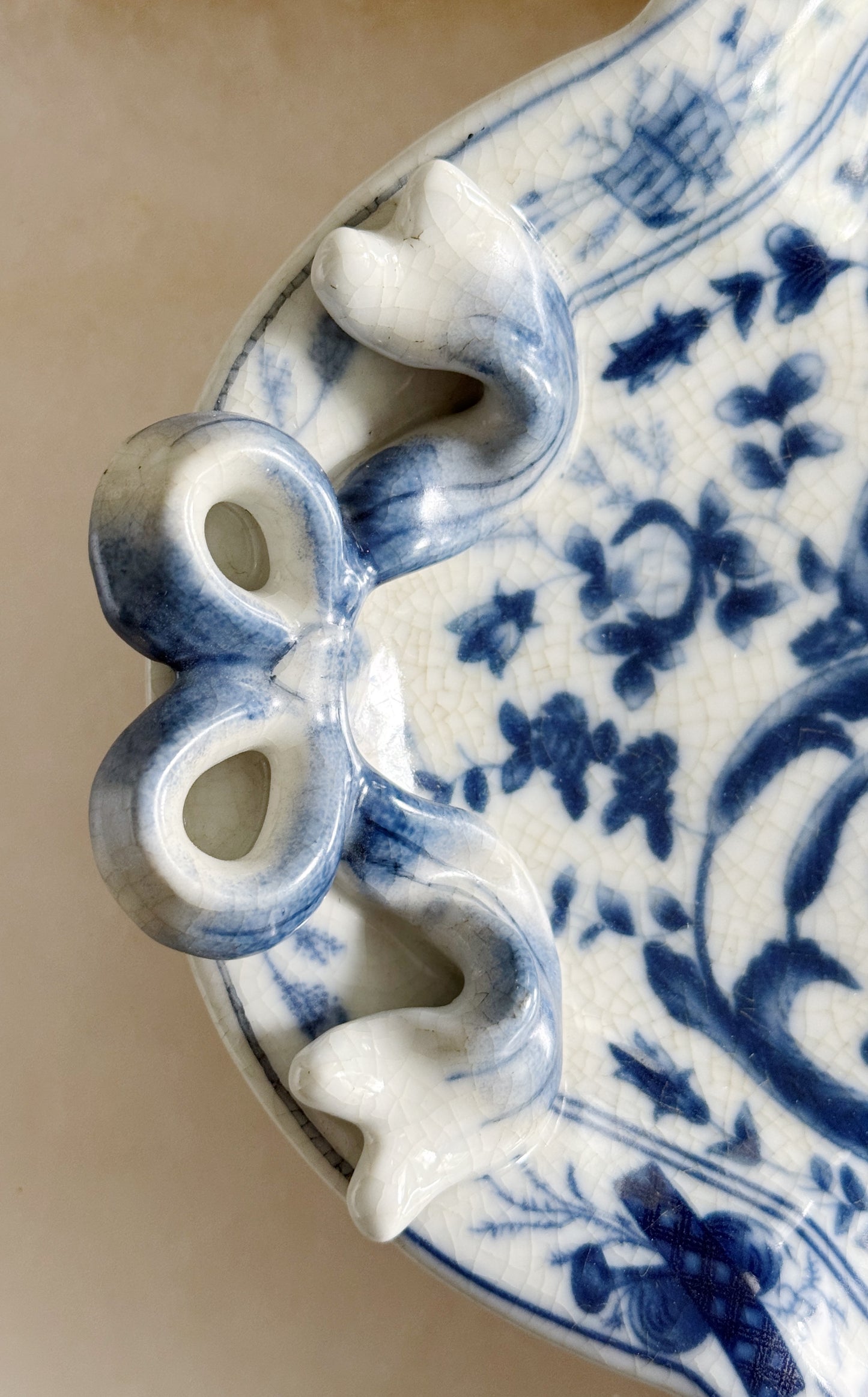 Blue & White Porcelain Ribbon Handle Platter