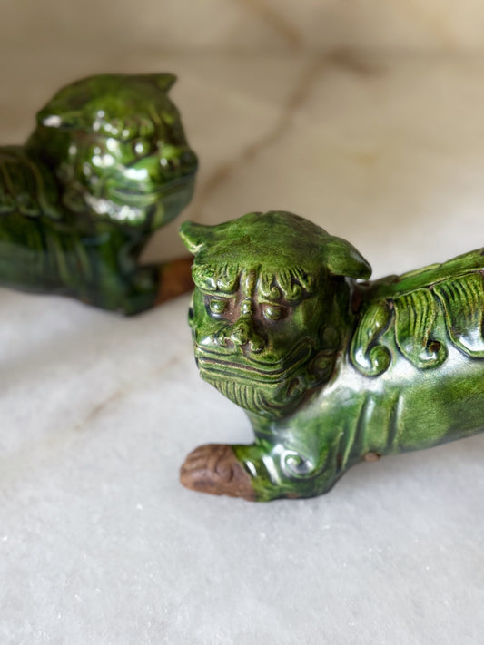 Set of Hand Carved Green Foo Dogs
