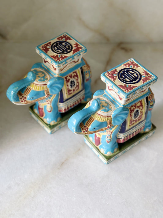 Pair of Vintage Blue Elephant Plant Stands
