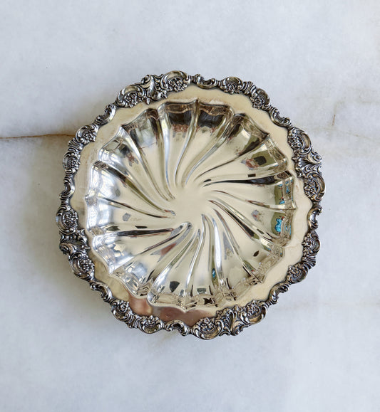 Vintage Round Silver Serving Tray 