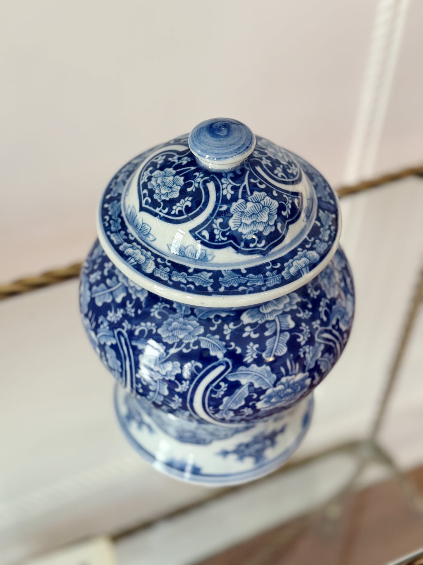 Blue & White Lidded Temple Jar