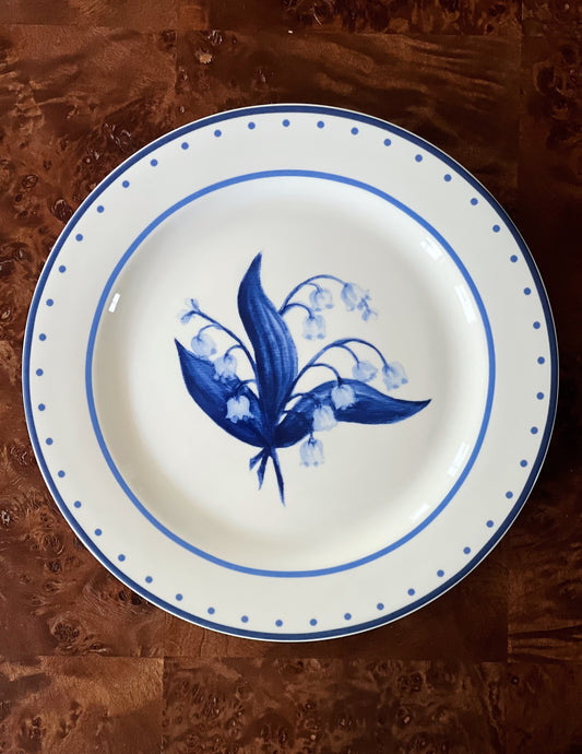Blue and white Lily of the valley dinner plate 