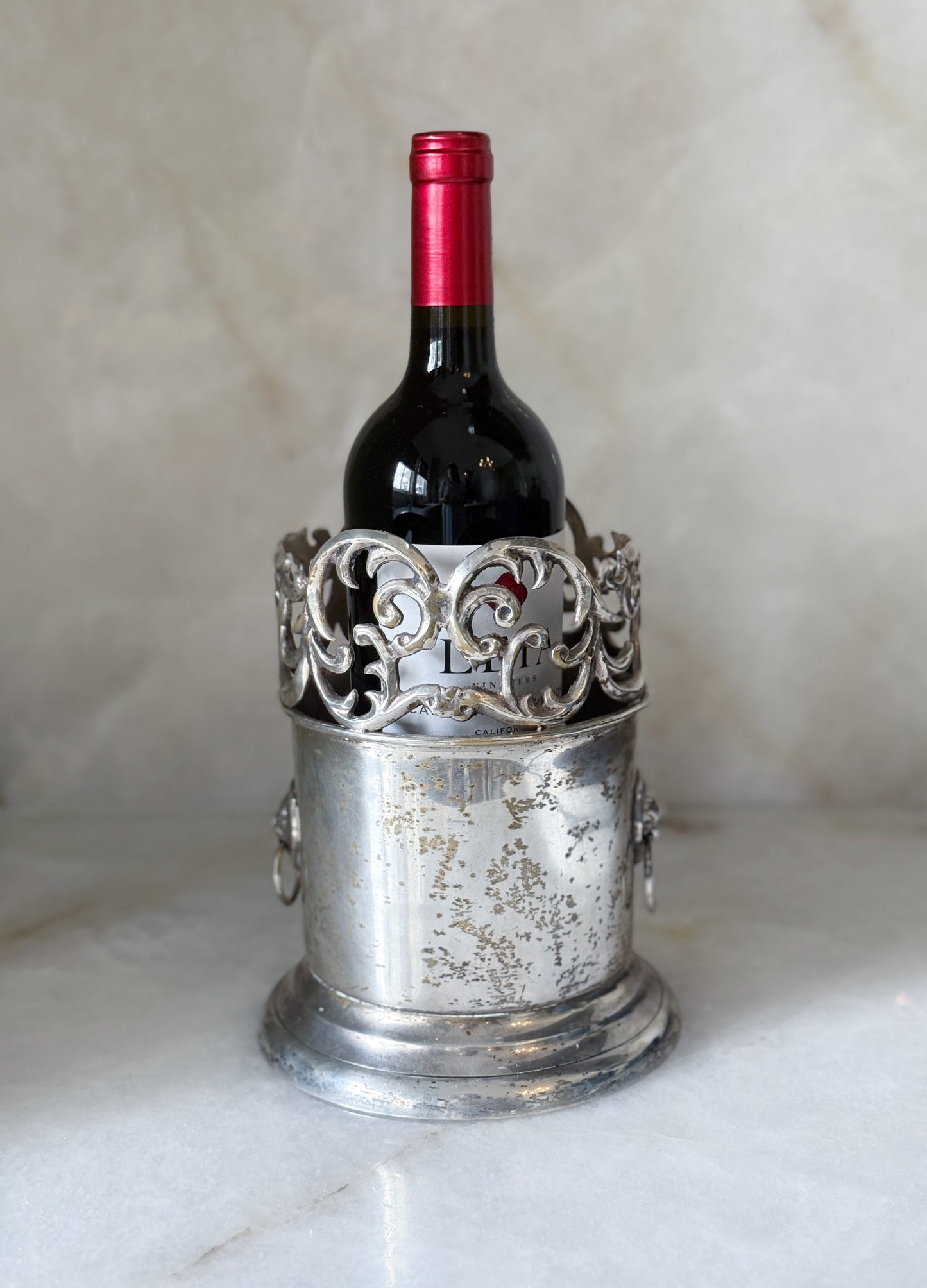 Vintage Silver Wine Coaster with Lion's Head Handles