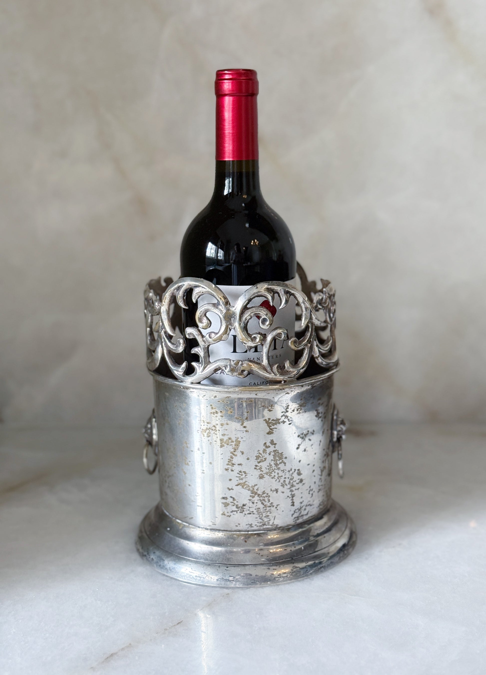 Vintage Silver Wine Coaster with Lion's Head Handles