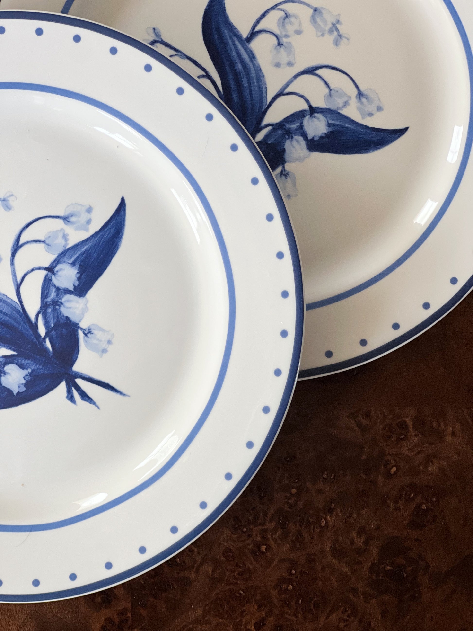 Blue and white Lily of the valley dinner plates 